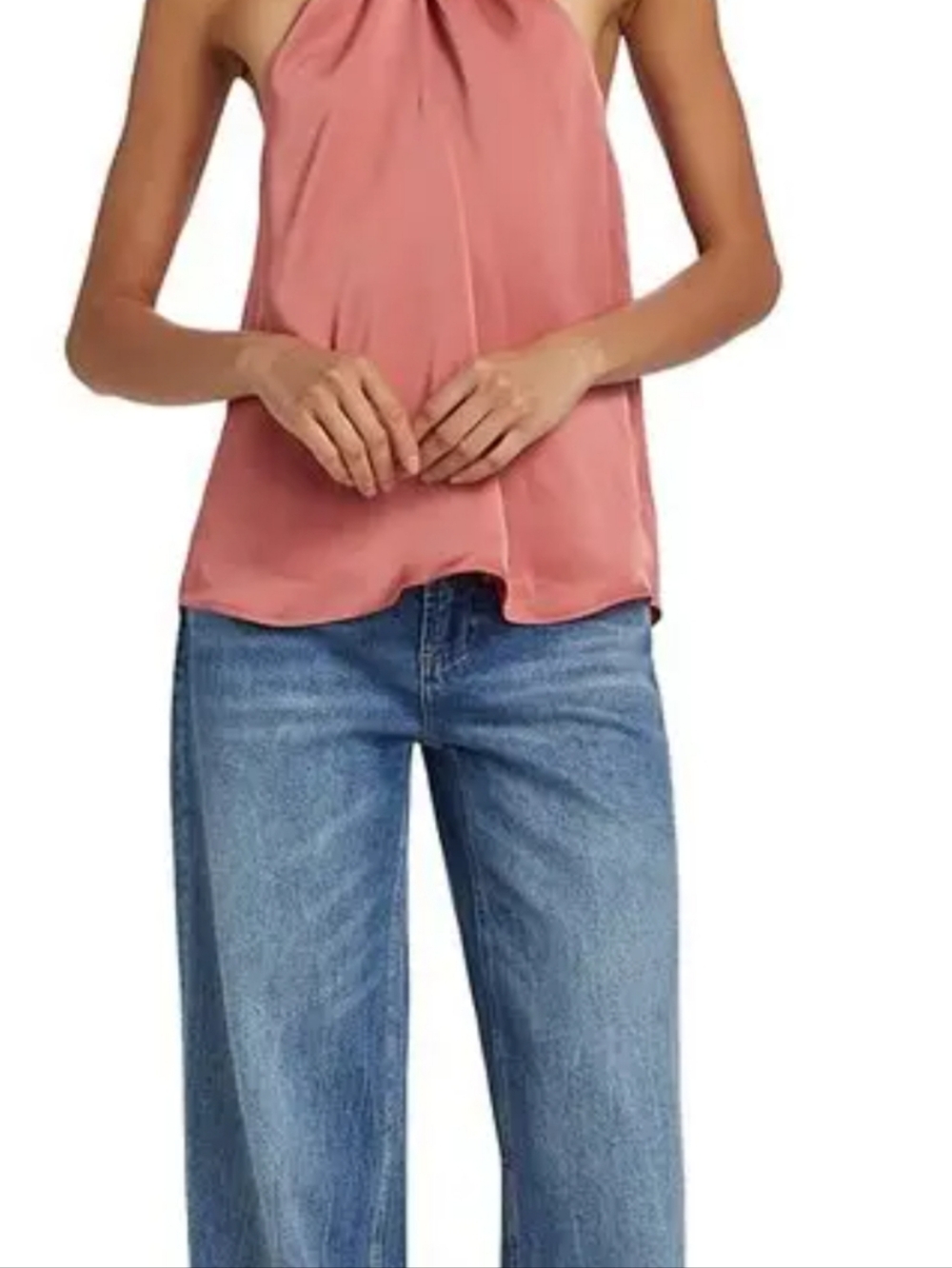 Ramy Brook Nell Silk Halter Top XL Pink Satin Tie Neck Keyhole Blouse NWT